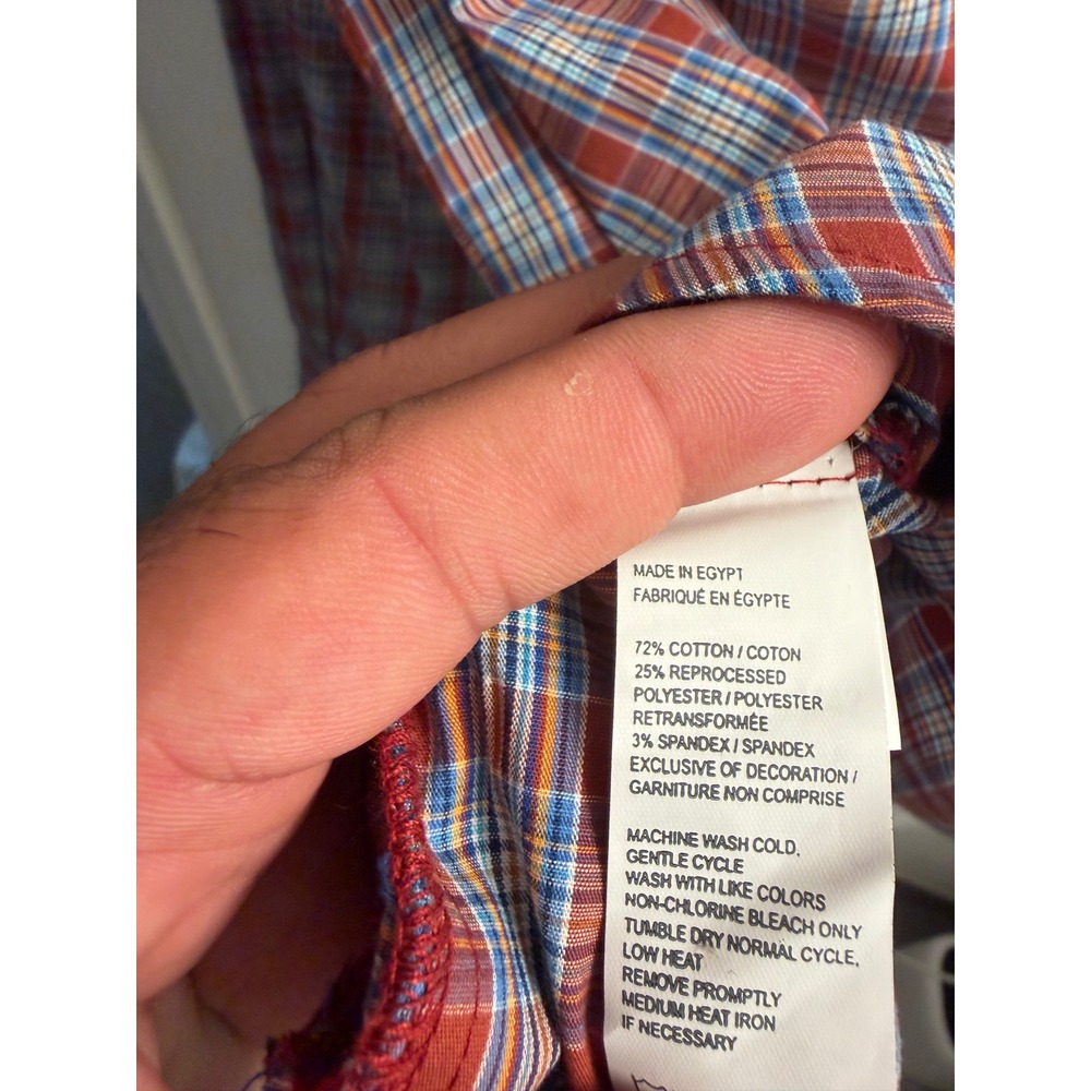 IZOD Mens Big and Tall 4XB Plaid Stretch Long Sleeve Button Down Shirt Orange - Picture 5 of 5